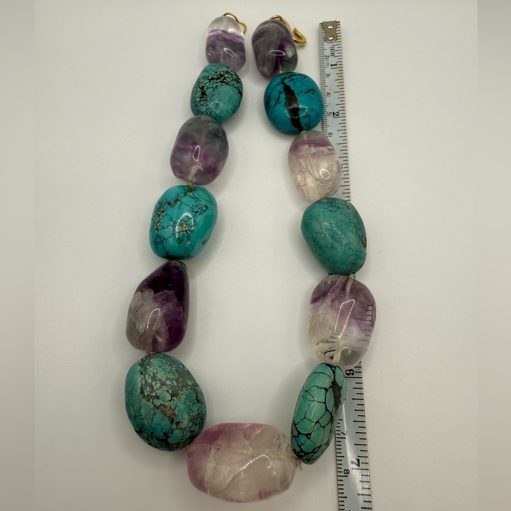 Vintage Kenneth Lane turquoise necklace- amethyst/ fluorite - Picture 3 of 17
